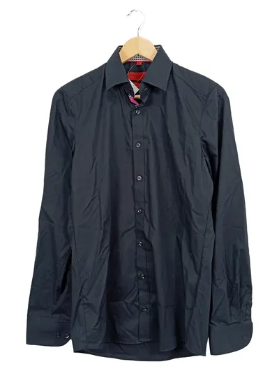 FINSHLEY & HARDING Herren Business Hemd Schwarz Gr. 38 Slim Fit Langarm