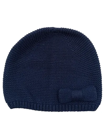 Jacadi Strickmütze Beanie Blau Schleife Baumwolle Kaschmir Klassisch