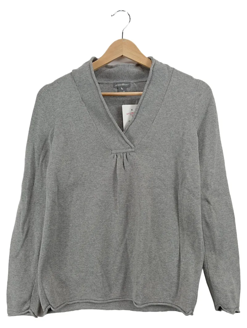 Eddie Bauer Damen Pullover Gr. 34 XS Grau V-Ausschnitt Baumwollmix 1