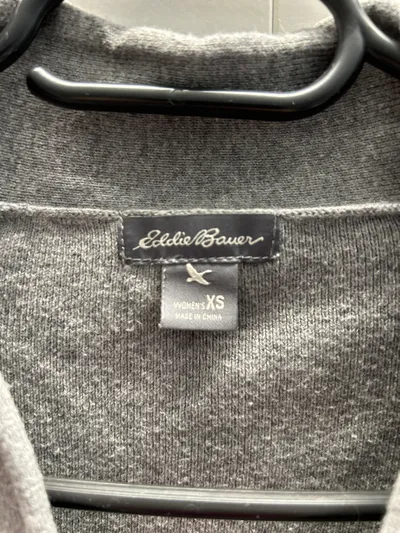 Eddie Bauer Damen Pullover Gr. 34 XS Grau V-Ausschnitt Baumwollmix