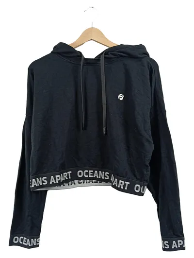 OCEANSAPART Damen Kapuzenpullover Crop Top Hoodie Schwarz Gr. 40 L