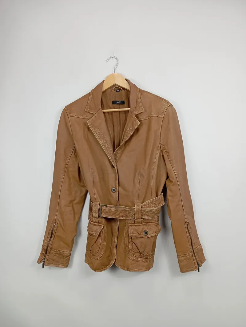 Aust Damen Lederjacke Braun Gr. 42 Casual Echtleder Gürtel 2