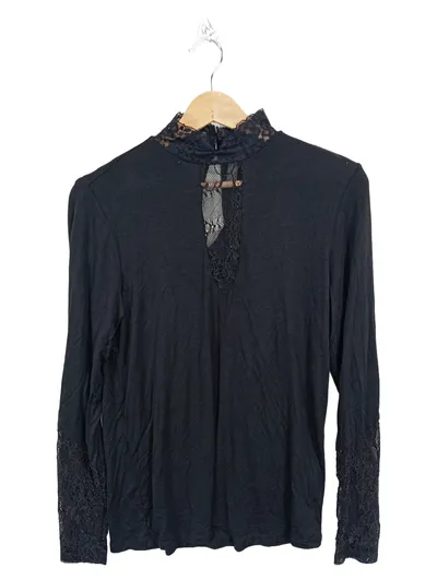 CULTURE Damen Langarmshirt Spitze Viskose Schwarz Gr. 38 M