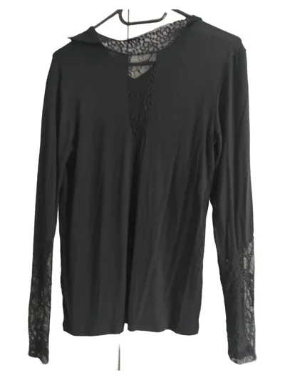 CULTURE Damen Langarmshirt Spitze Viskose Schwarz Gr. 38 M
