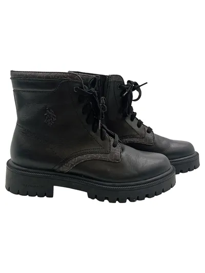 U.S. Polo Assn. Damen Stiefel Boots Schwarz Gr. 39 Leder Schnürung