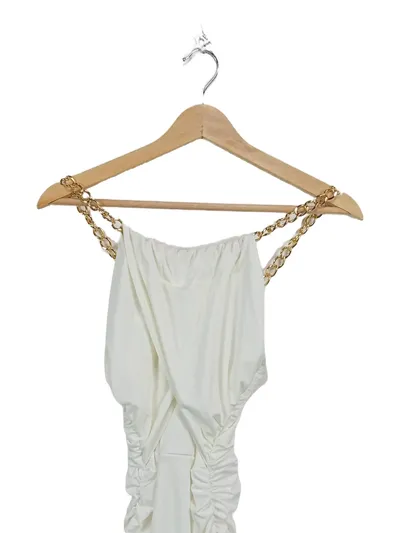 AX Paris Damen Etuikleid Weiß Gr. 36 Elegant mit Goldkette Raffungen
