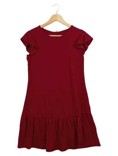 Zeagoo Damen Jerseykleid Rot Gr. 36/S Rüschen Kurzarm Festlich Elegant