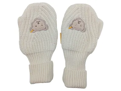 Steiff Baby Fäustlinge Winterschutz Handschuhe Weiß Strick Bär