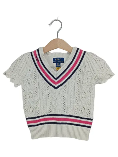 Polo Ralph Lauren Kinder Strickpullover Mädchen Gr. 92 Weiß Zopfstrick Preppy
