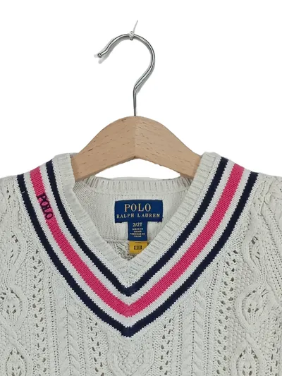 Polo Ralph Lauren Kinder Strickpullover Mädchen Gr. 92 Weiß Zopfstrick Preppy