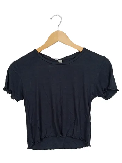 ASOS Damen T-Shirt Gr. 36/S Schwarz Rippstrick Kurzarm Casual Freizeit