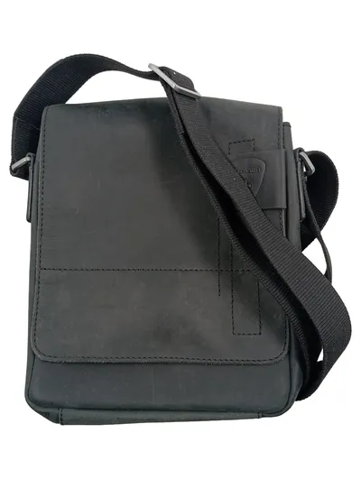 Strellson Herren Umhängetasche Leder Schwarz Messenger Bag Casual 22x28cm