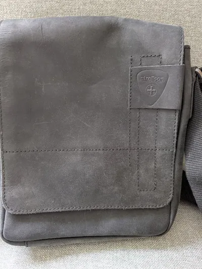 Strellson Herren Umhängetasche Leder Schwarz Messenger Bag Casual 22x28cm