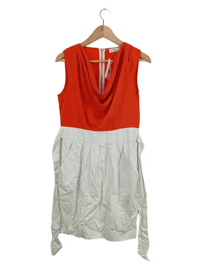 Closet London Damen Kleid Gr. 38 Orange Weiß Elegant Festlich Ärmellos