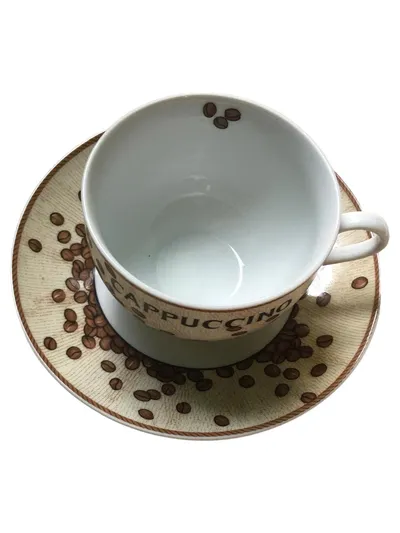 Flirt Cappuccino Tasse Untertasse Porzellan Beige Nostalgisch Schriftzug 7cm