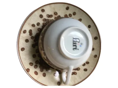 Flirt Cappuccino Tasse Untertasse Porzellan Beige Nostalgisch Schriftzug 7cm