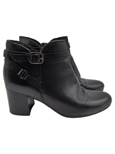 Salamander Damen Leder Stiefeletten Schwarz Gr. 37 Reißverschluss Blockabsatz