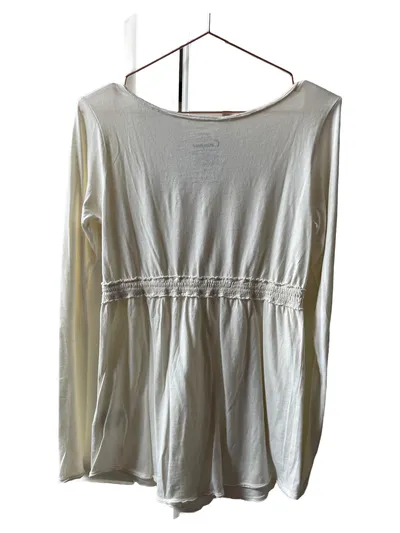 Campus Damen Langarmshirt Beige Gr. 36/S Lochmuster Zierknöpfe Freizeit