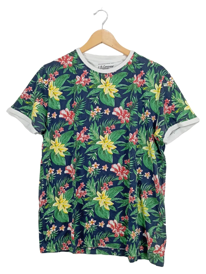E.B. Company Herren T-Shirt XL Casual Blumenmuster Mehrfarbig Kurzarm 1