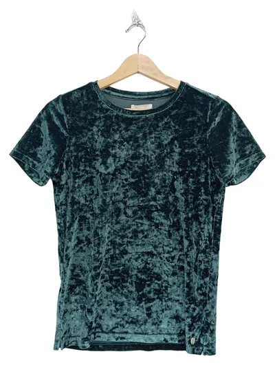 Cotton Club Damen Samt T-Shirt Grün Gr. 34/XS Modisch Kurzarm