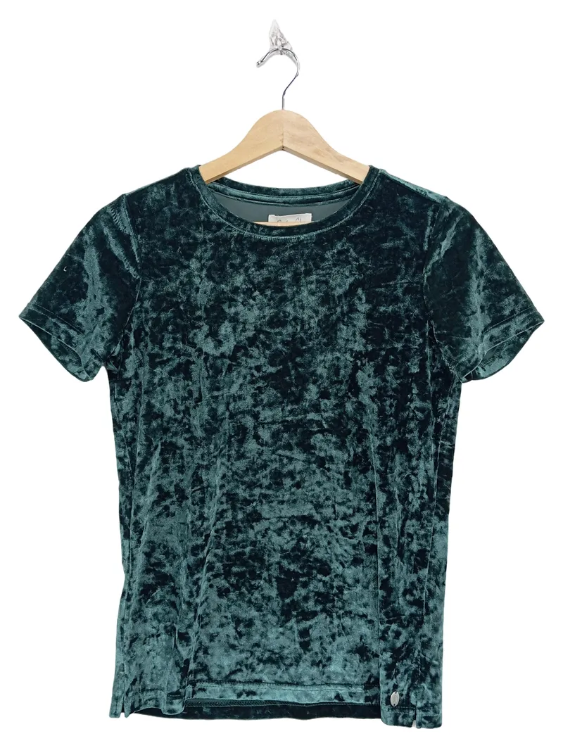 Cotton Club Damen Samt T-Shirt Grün Gr. 34/XS Modisch Kurzarm 1