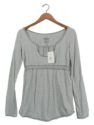 Campus Damen Langarmshirt Gr. 38/M Grau Casual mit Knopfleiste