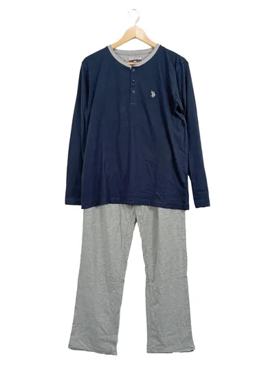 U.S. Polo Assn. Herren Schlafanzug Set M Blau Komfortabel Langarmshirt Hose