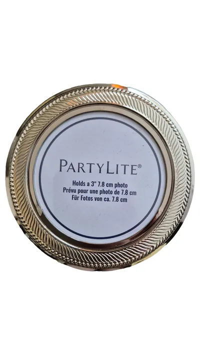 PartyLite Bilderrahmen Oval Vintage Gold Metall Strukturmuster 10 cm