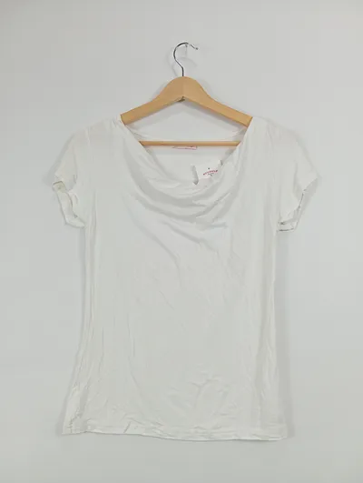 rock-it-baby Damen T-Shirt Gr. 36 Weiß Feminin Wasserfallkragen Basic Shirt