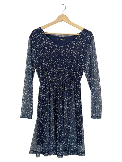 ZABAIONE Damen Freizeitkleid Gr. 40/L Blau Grafisches Muster Casual