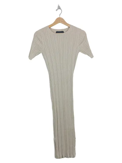 John Richmond Damen Strickkleid Midi Gr. 36/S Beige Rippstrick Modern