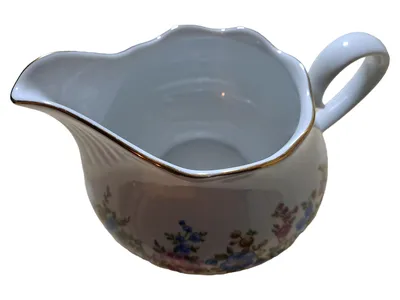 Ilmenau Henneberg Porzellan Milchkännchen Vintage Blumenmuster Weiß 8cm