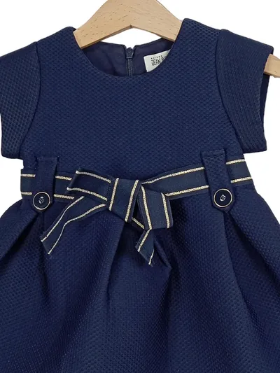 Jean Bourget Festliches Kleid Gr. 80 Blau Elegant Strukturmuster Kurzarm