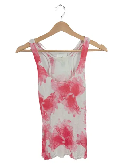 GUESS Damen Top Tanktop Gr. S Weiß Pink Abstrakt Batik-Look Viskose