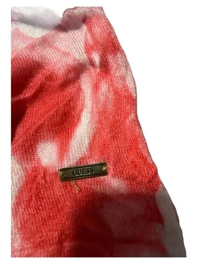 GUESS Damen Top Tanktop Gr. S Weiß Pink Abstrakt Batik-Look Viskose