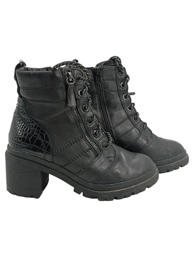 Gil Peterson Damen Stiefelette Schnürstiefel Blockabsatz Leder Schwarz Gr. 37
