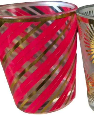 PartyLite Schnapsgläser Set 3 Mehrfarbig Gestreift Punkte Grafisch 8cm Glas