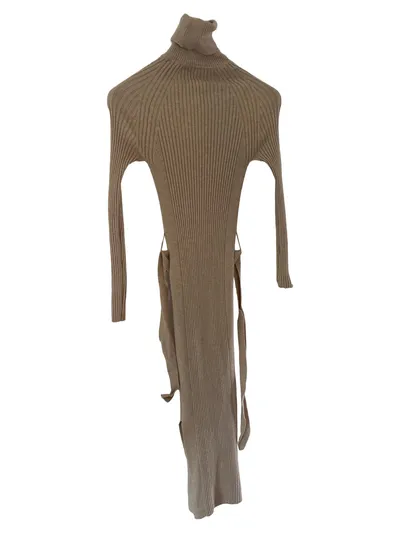 MNG Strickkleid Rollkragen Rippstrick Midikleid Beige Gr. 34/XS