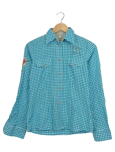 S Trachten Damen Trachtenhemd Bluse Gr. 34/XS Türkis Kariert