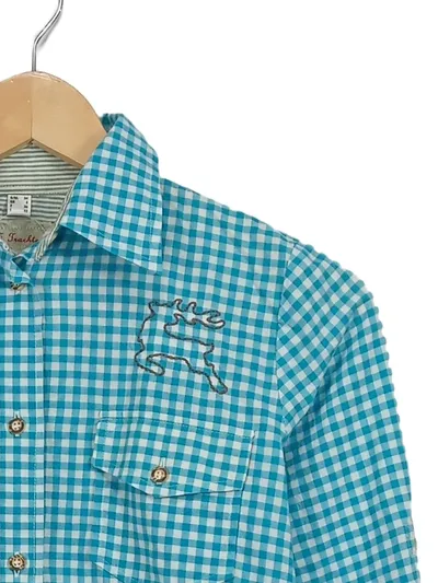 S Trachten Damen Trachtenhemd Bluse Gr. 34/XS Türkis Kariert