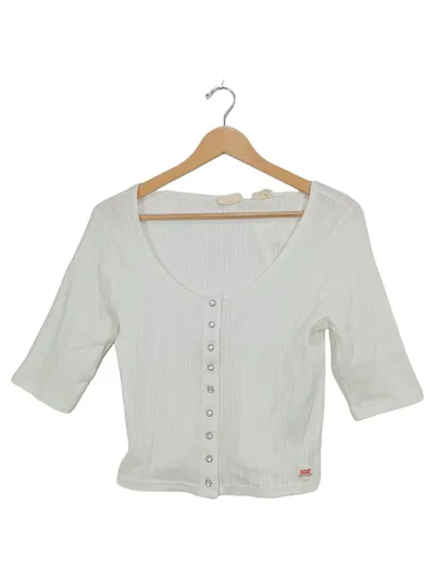Levi's Damen Langarmshirt Rippstrick Weiß Gr. M 38 Freizeit Casual