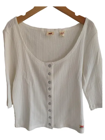 Levi's Damen Langarmshirt Rippstrick Weiß Gr. M 38 Freizeit Casual