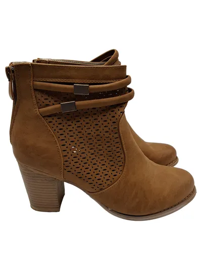 Janessa Damen Stiefelette Gr. 37 Braun Lochmuster Reißverschluss Blockabsatz