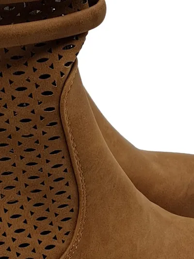 Janessa Damen Stiefelette Gr. 37 Braun Lochmuster Reißverschluss Blockabsatz