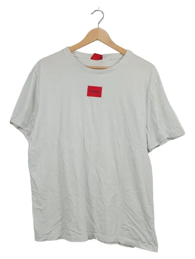 HUGO Herren T-Shirt Weiß Rot Logo-Patch Baumwolle Gr. XL