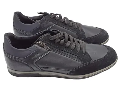 Geox Sneaker low Herren Schuhe Schwarz Gr. 44 Casual Leder Reißverschluss
