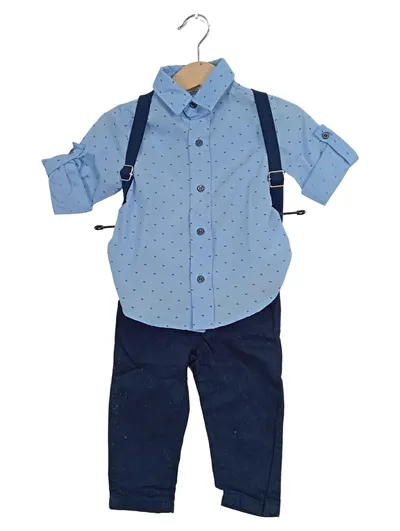 Eslemix Kinder Hemd mit Hosenträger Hose Set Gr. 74 Blau Casual