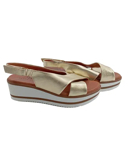 Peter Hahn Damen Sandalen Gold Keilabsatz Gr. 38 Made in Italy