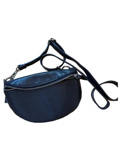 SKUTARI Damen Gürteltasche Bauchtasche Leder Blau Crossbody Tasche