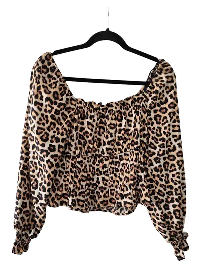 PIGALLE Damen Hemdbluse Langarm Animal Print Raffungen Beige 38 M